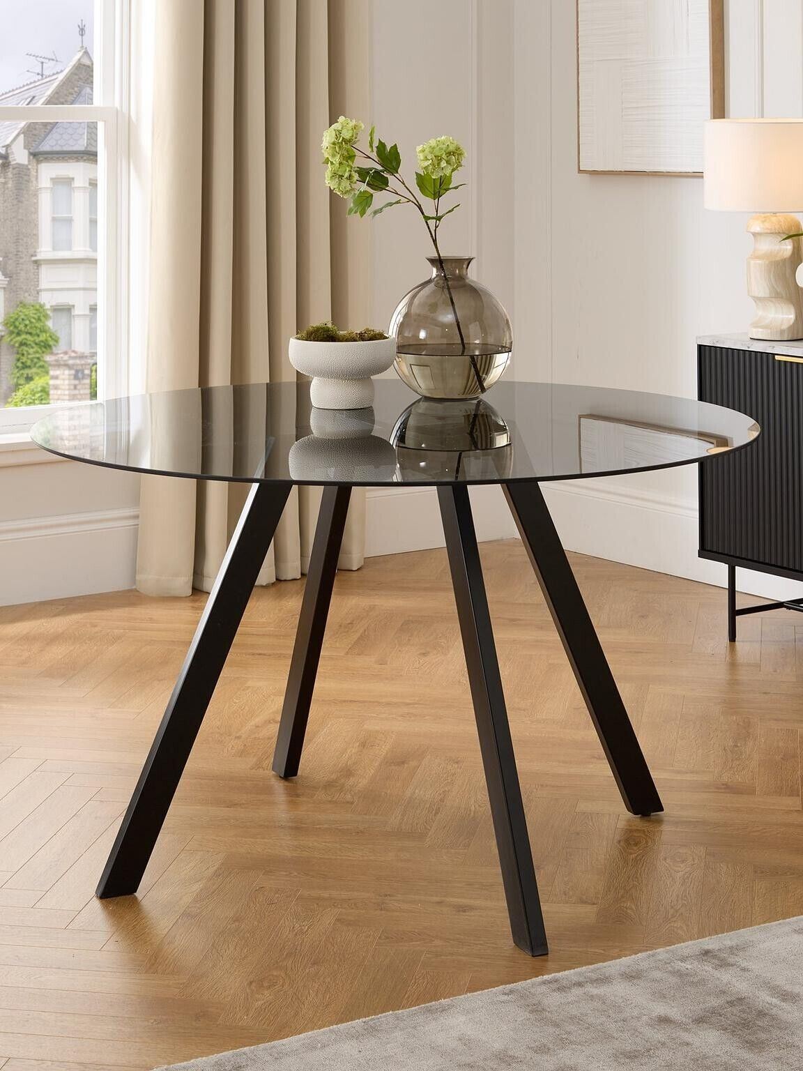 Marlow 130 cm Round Elegant Dining Table Clear Glass TOP
