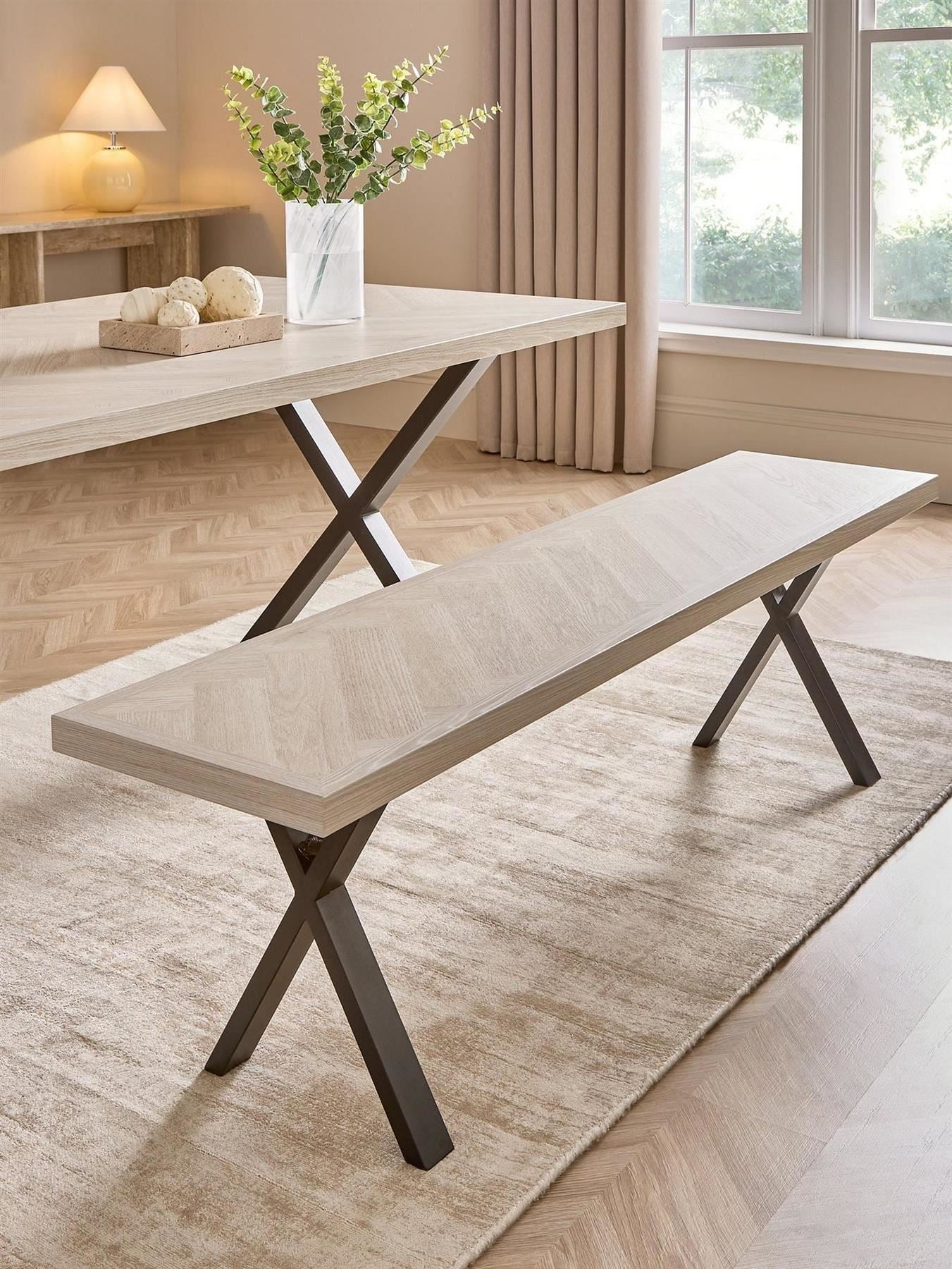 Kaia Chevron Dining Bench Legs Grey Black UK