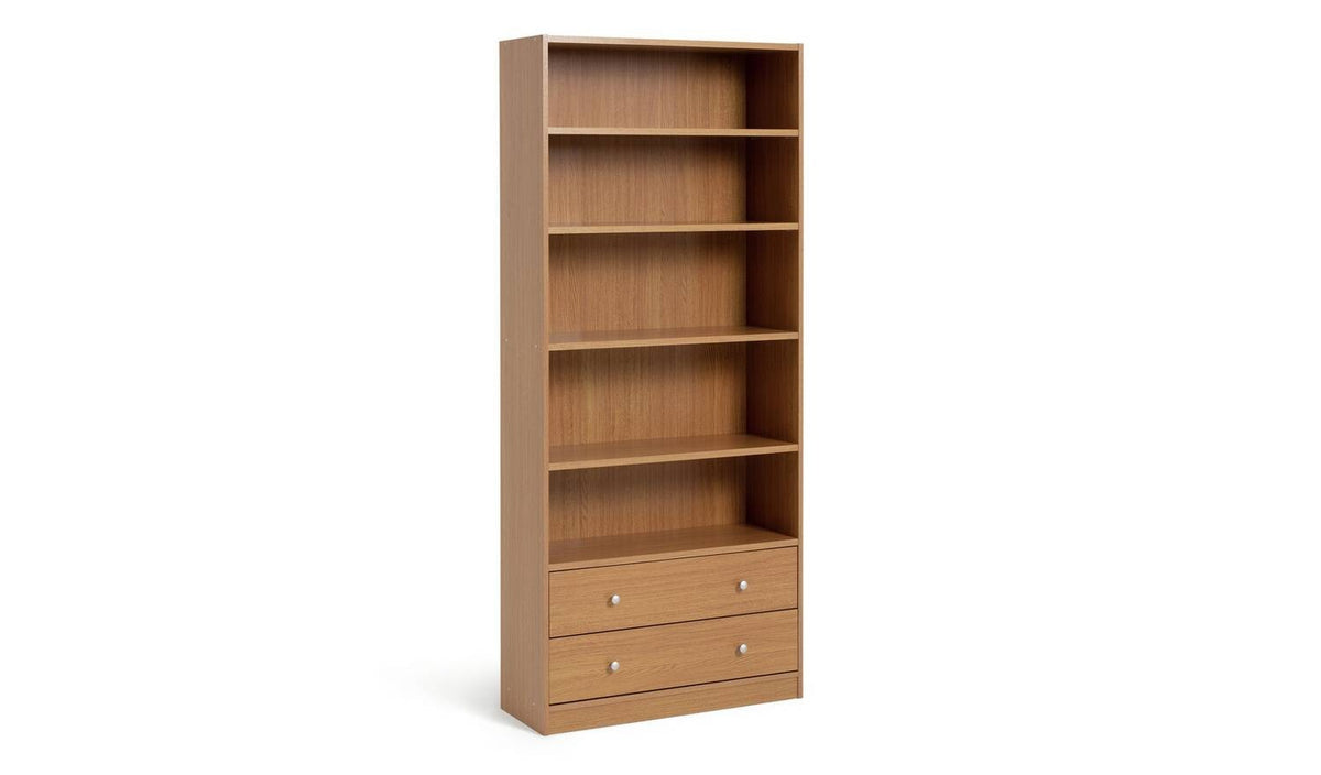 Maine 2 Drawer Bookcase Oak Effect Storage Organiser Shelf Furniture