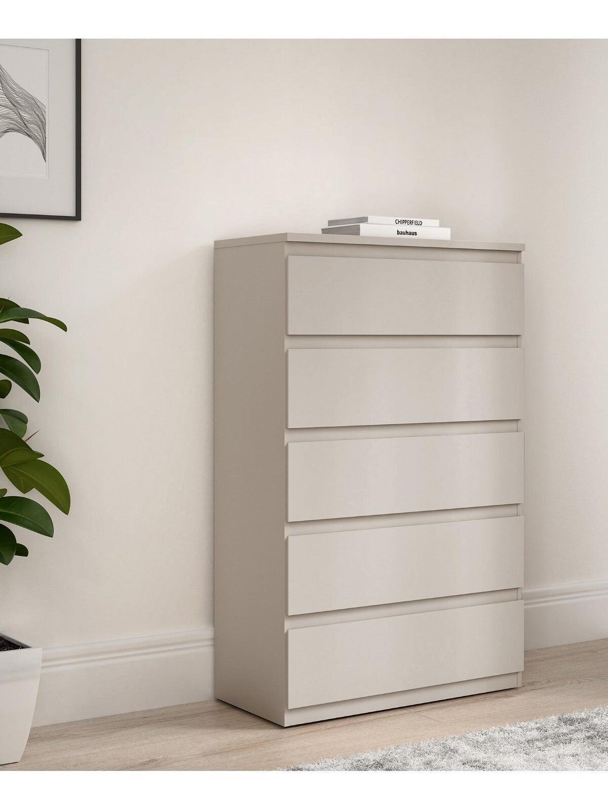 Lisson 5 Drawer Chest Oatmeal Spacious Stylish Bedroom Storage