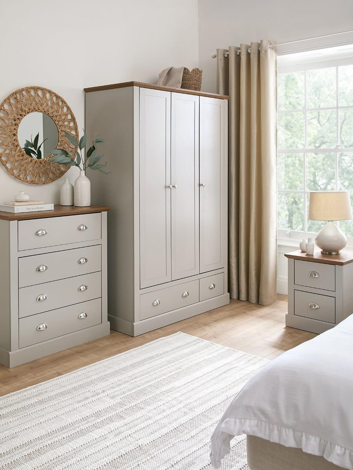 3 Piece Bedroom Set Wardrobe 4 Drawer Chest Bedside Package Deal UK