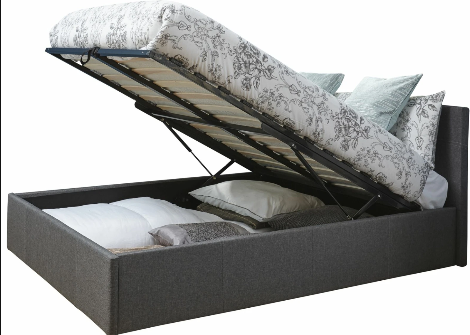 Grey Hopsack Fabric Ottoman Storage Bed Frame - Double (4ft6) | Hydrau ...
