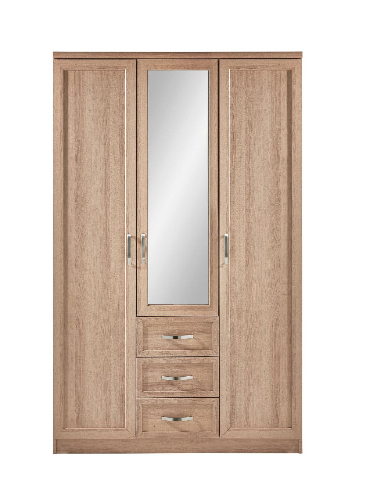 Camberley 3 Door Wardrobe Light Oak Mirror & 3 Drawers 118cm Wide