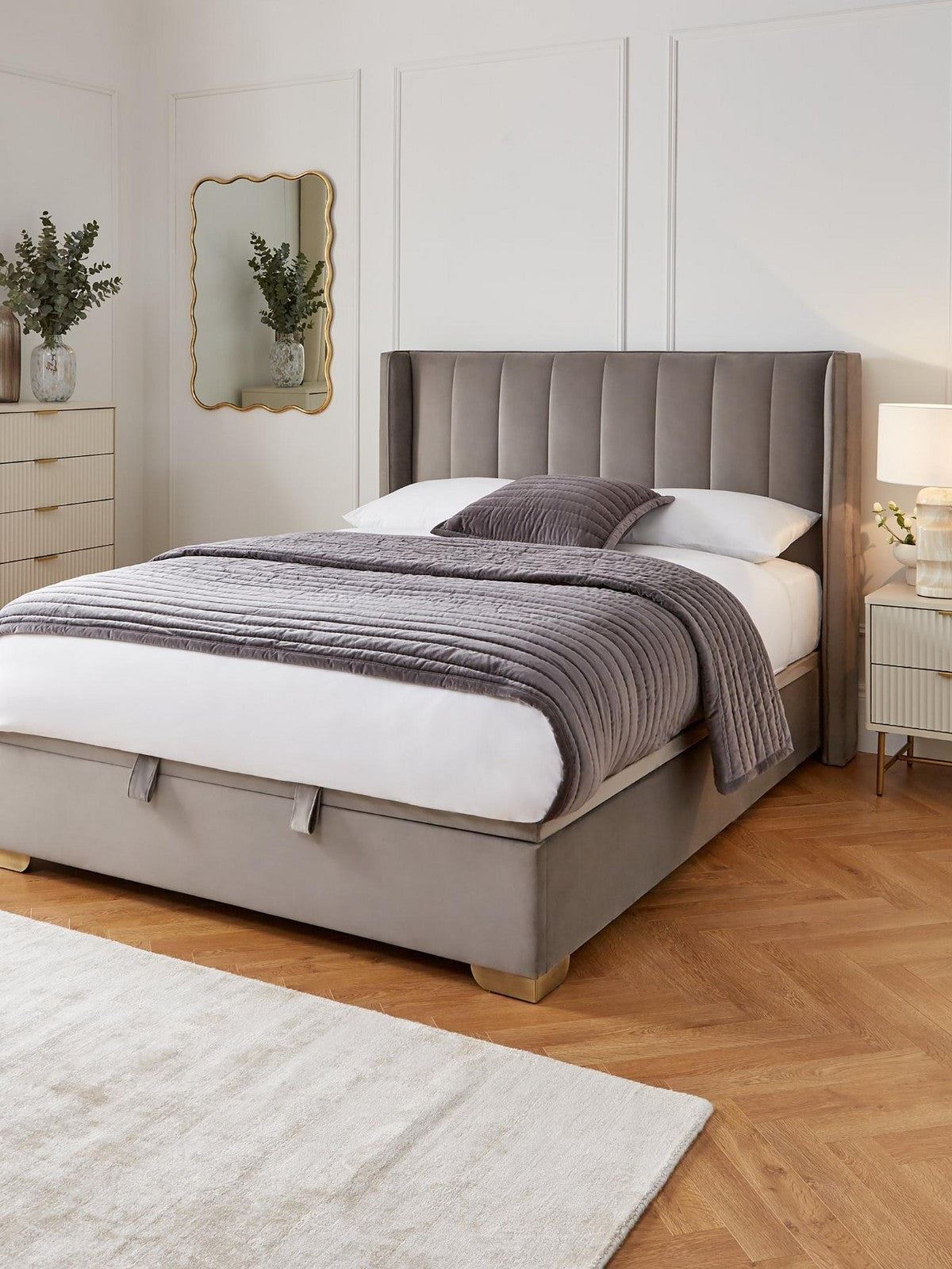 Dakota Velvet End Lift Up Storage Ottoman Double Bed Free Delivery UK