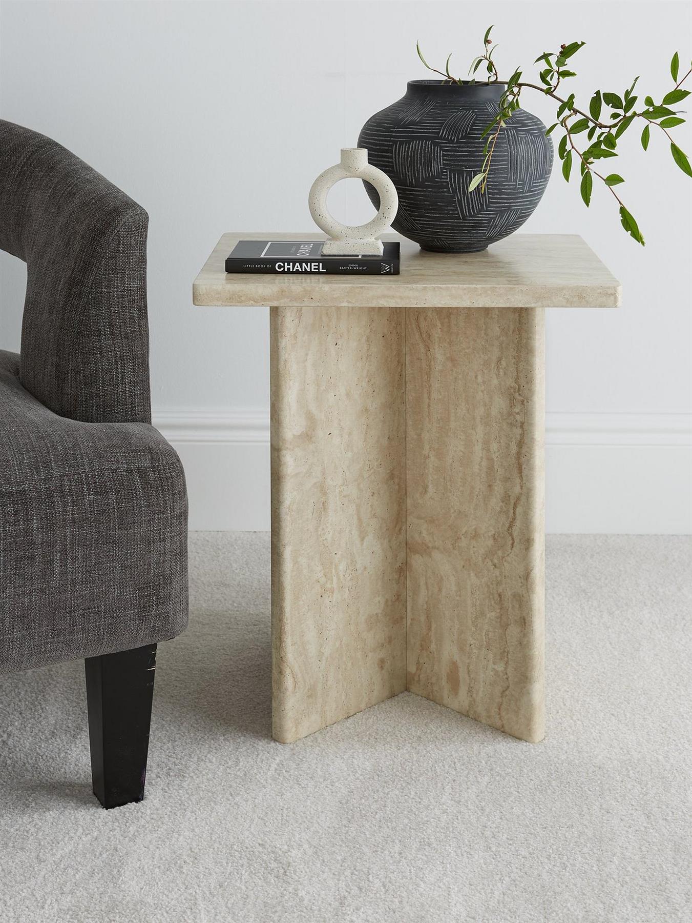 Bloc Stone Effect Side Table Natural For Living Room Bedroom