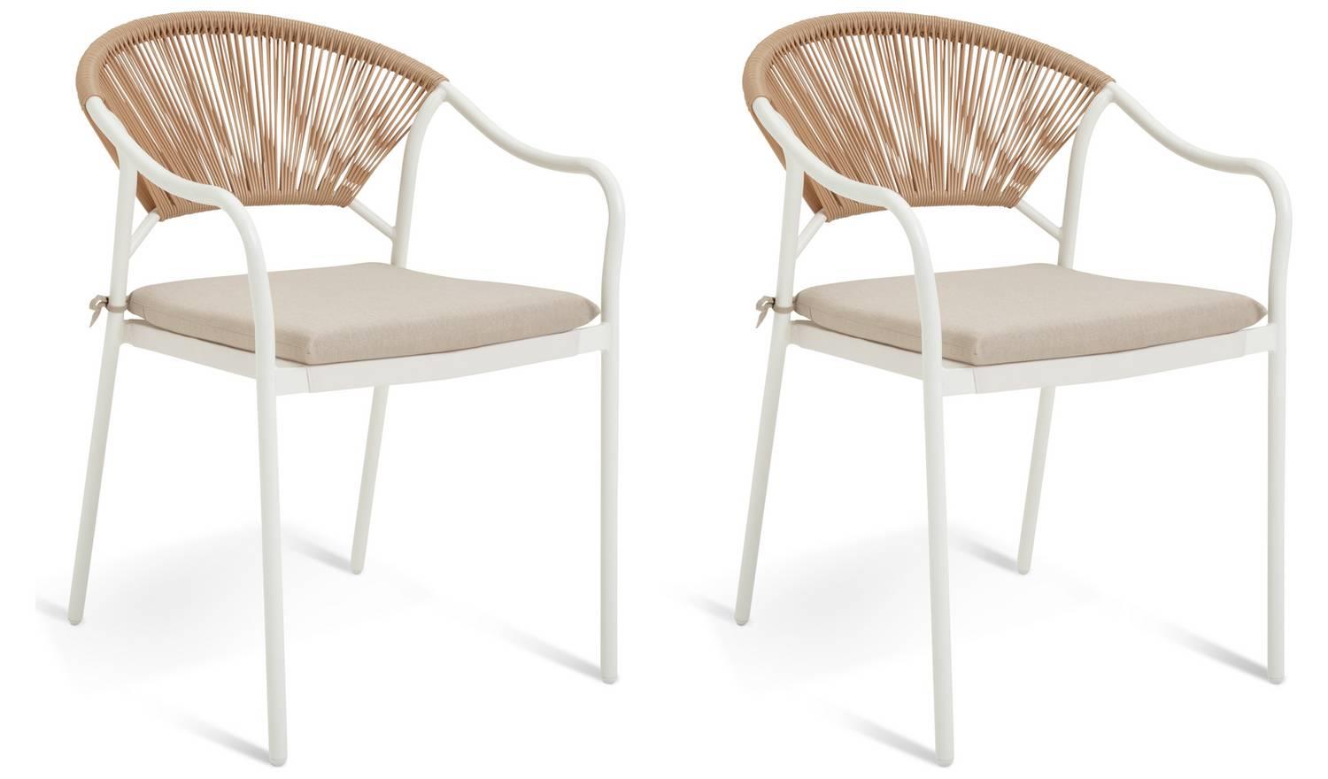 Elvas Set 2 Rattan Effect Garden Chair Metal Frame