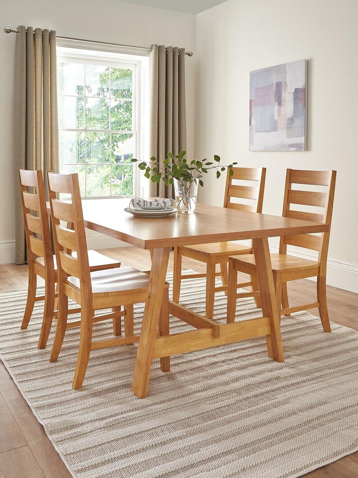 Scottsdale 180 cm Dining Table 4 Chairs Light Oak Modern Kitchen Set