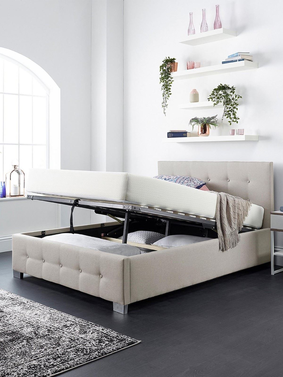 Aspire End Lift Up Linen Ottoman Double Bed Fabric Storage Bedroom UK
