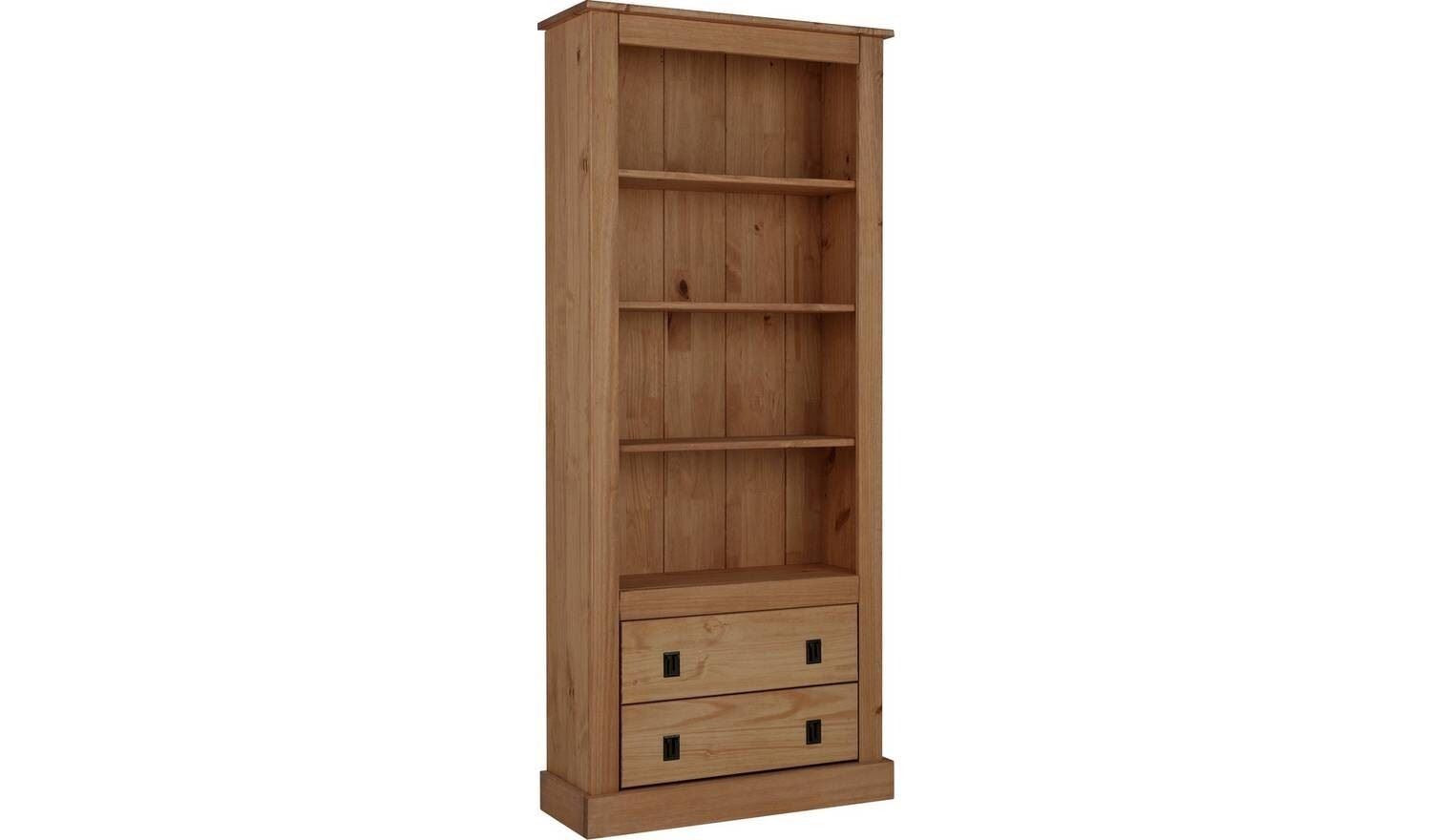 Solid Pine 2 Drawer Bookcase Tall Storage Unit Bookshelf