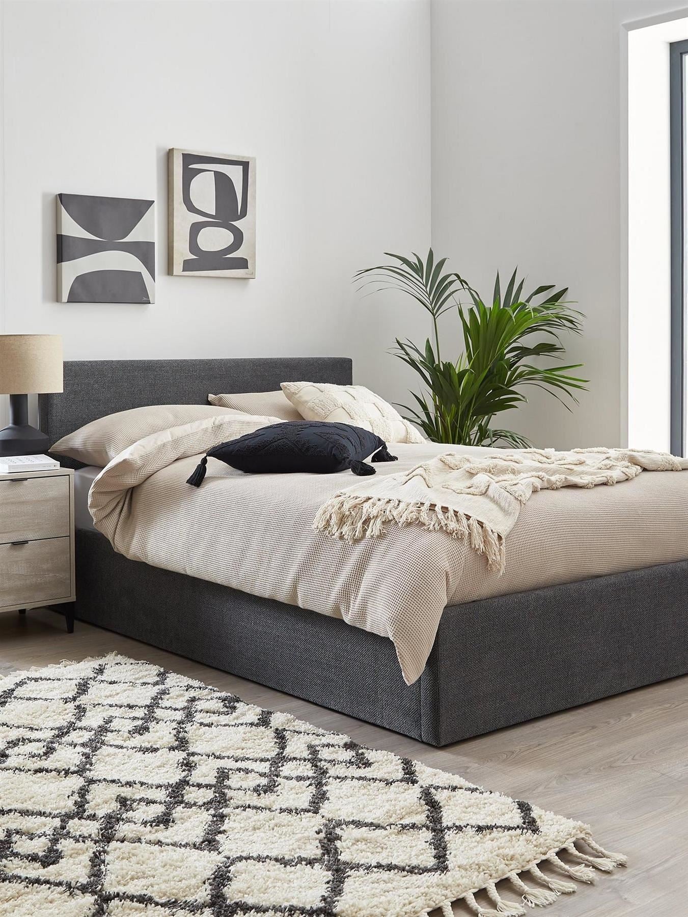 Porto End Lift Up Storage Ottoman Small Double Bed Frame Dark Grey UK