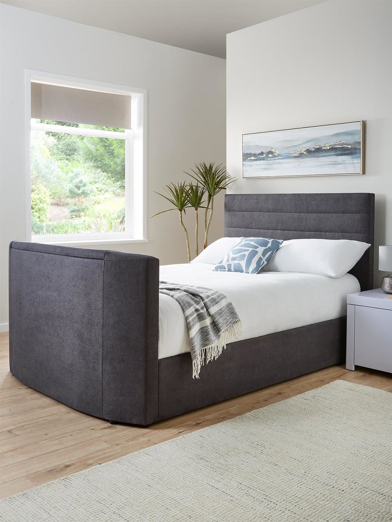 Kingsley Fabric TV Double Bed Frame fits up to 32 inch TV