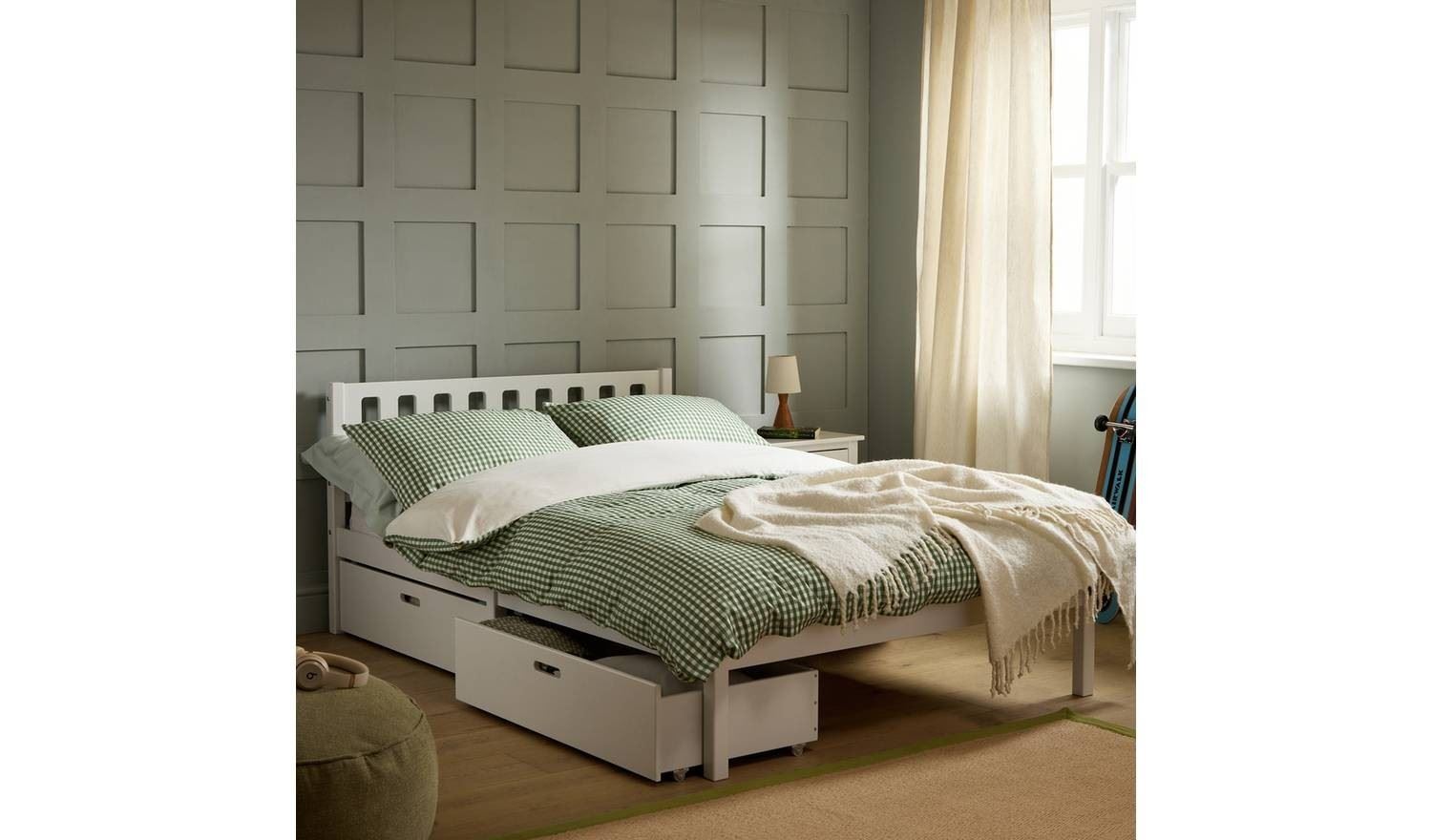 Kids Ronnie Small Double Bed And Drawers White Modern Scandinavian Design