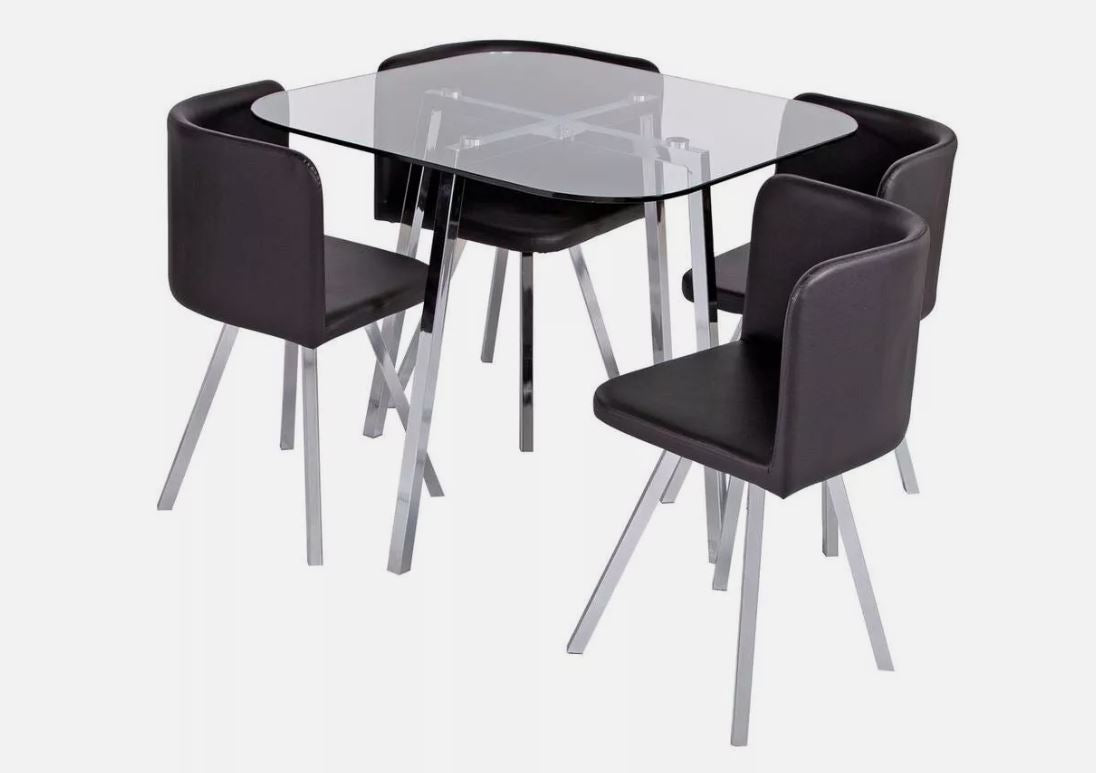 Elsie Silver Glass Dining Table & 4 Chairs Modern Kitchen Set