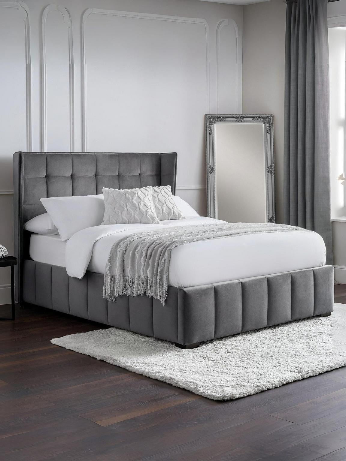 Julian Bowen Gatsby Ottoman Double Bed Velvet Wing Headboard Sprung Slats
