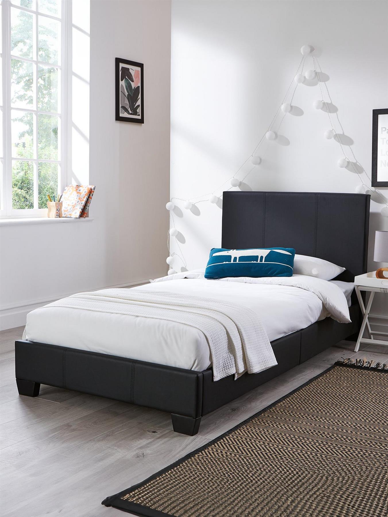 Ellis Faux Leather Single Bedframe Black Modern Upholstered Bed