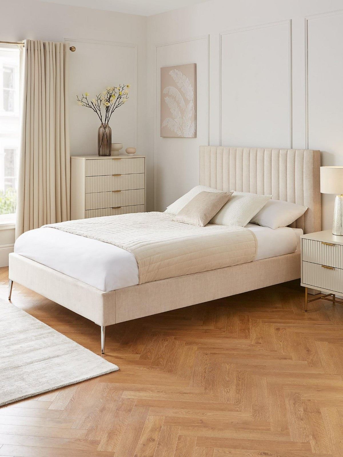 Emelia Double Bed Frame Upholstered Headboard Sprung Slats