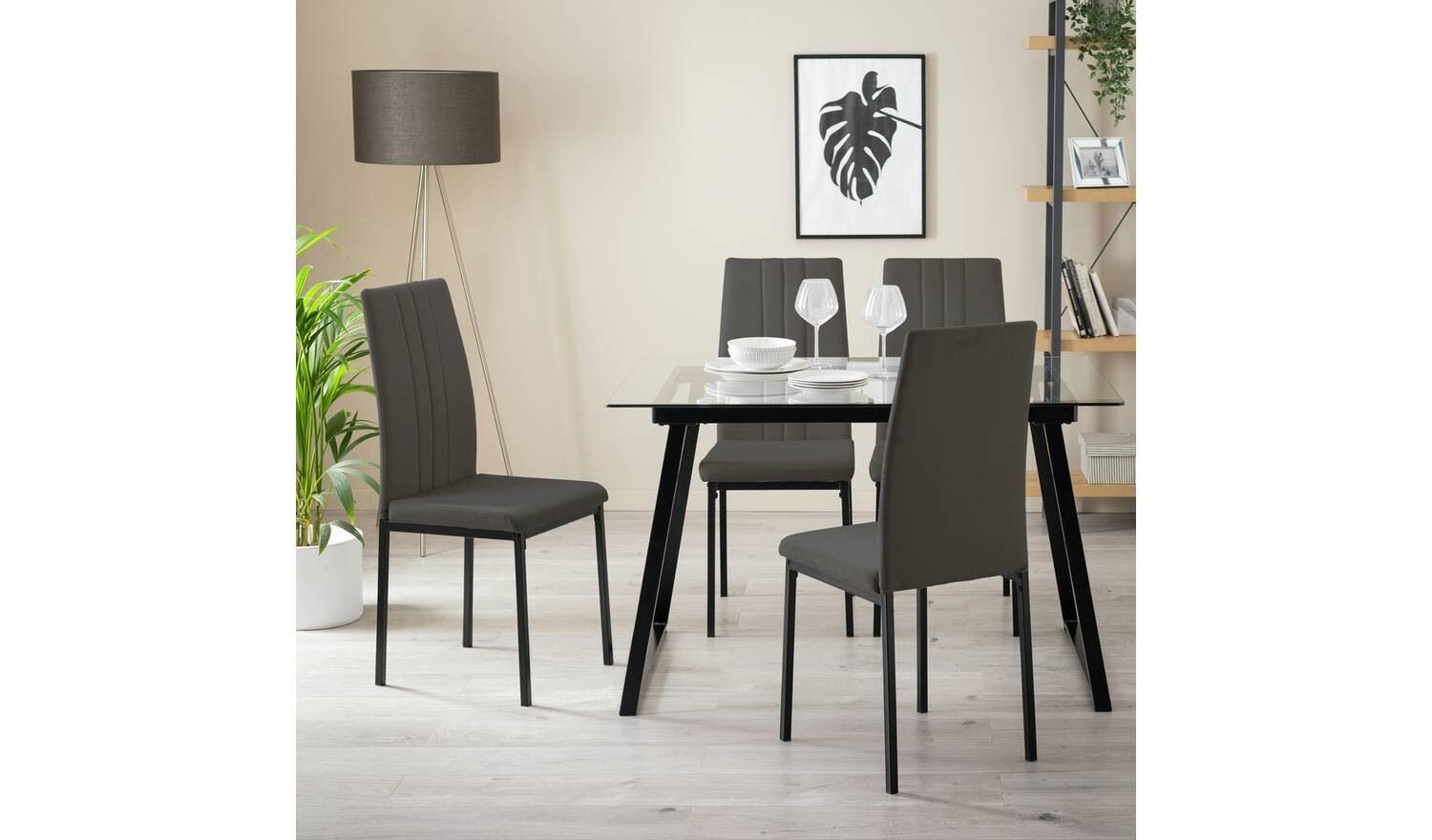 Tyrus Glass Dining Table & 4 Chairs Modern Kitchen Set