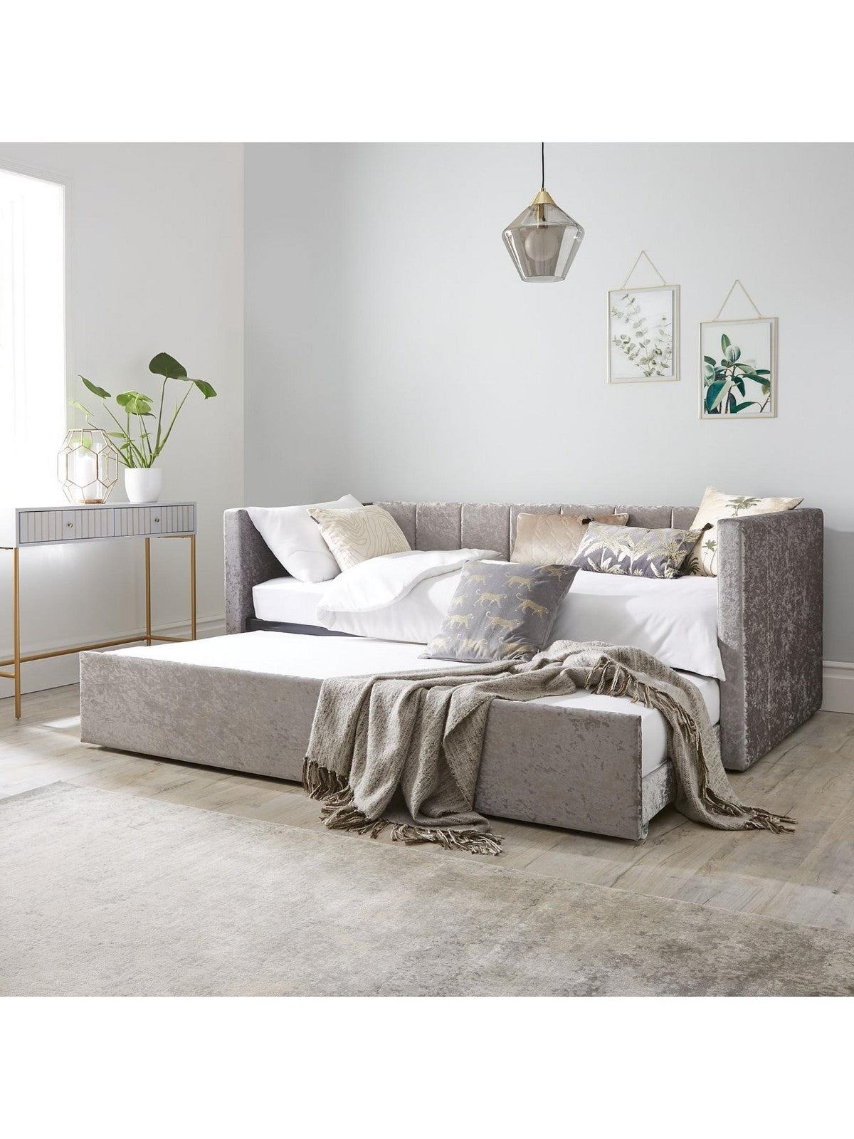 Connie Crushed Velvet Day Bed Trundle Glamorous Sofa Guest Bed