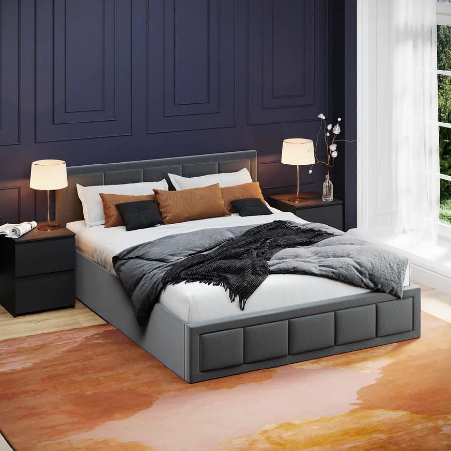 Vanita King Fabric Ottoman Bed Dark Grey Hydraulic Lift Mechanism