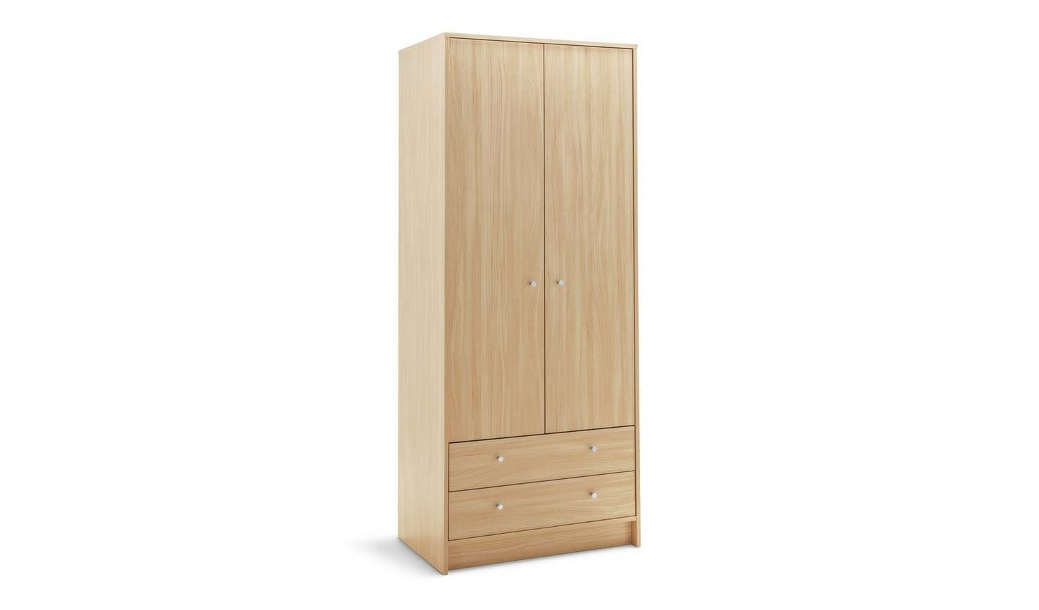 Malibu 2 Door 2 Drawer Wardrobe Beech Effect Storage Organiser Cabinet