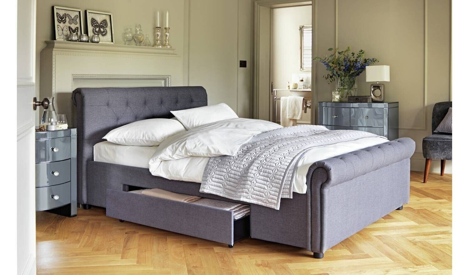 Newbury Double 2 Drawer Fabric Bed Frame Stylish Bedroom Storage Solution