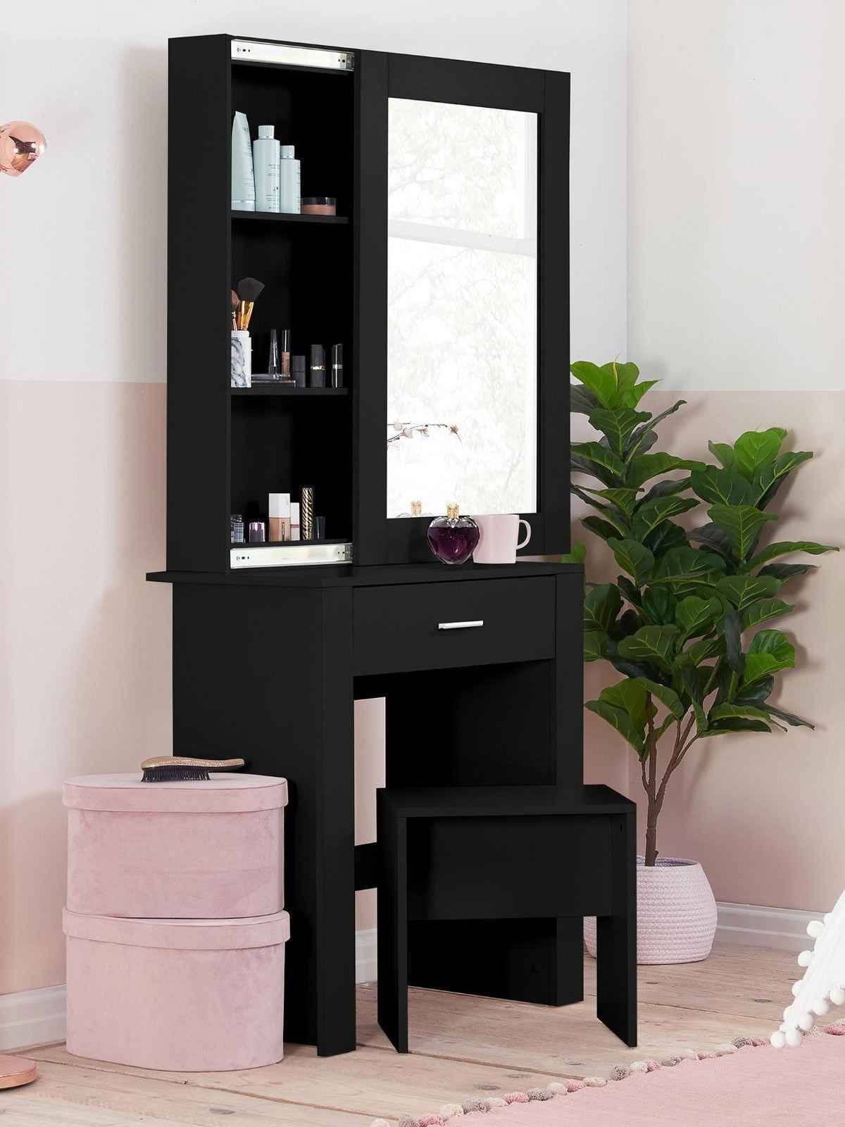 Birlea Evelyn Sliding Mirror Dressing Table Vanity Desk Stool