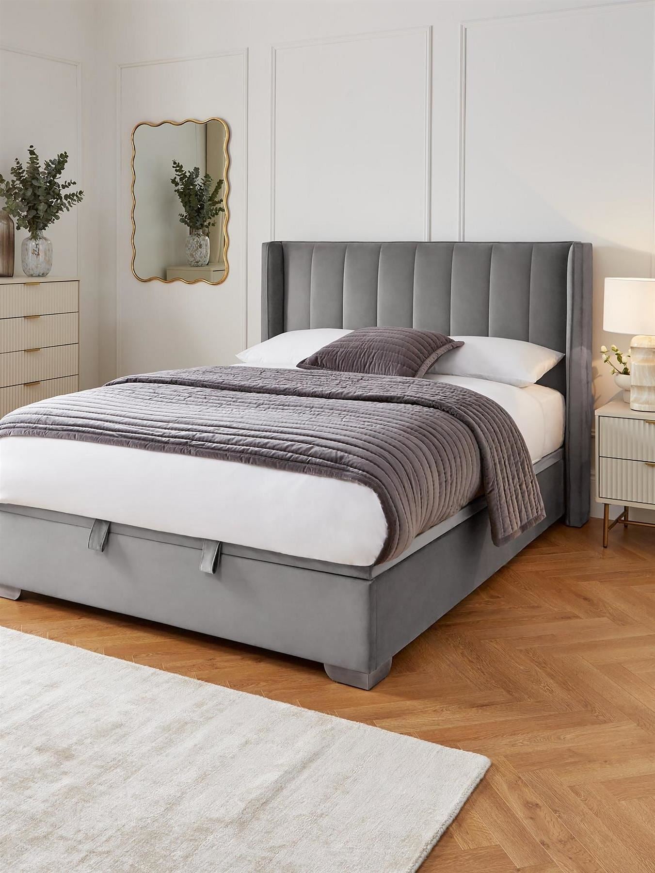 Dakota Velvet End Lift Up Storage Ottoman Small Double Bed