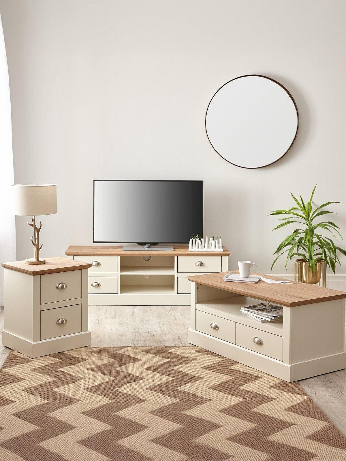 Crawford 3 Piece Package TV Unit Coffee Table Lamp Table & Oak