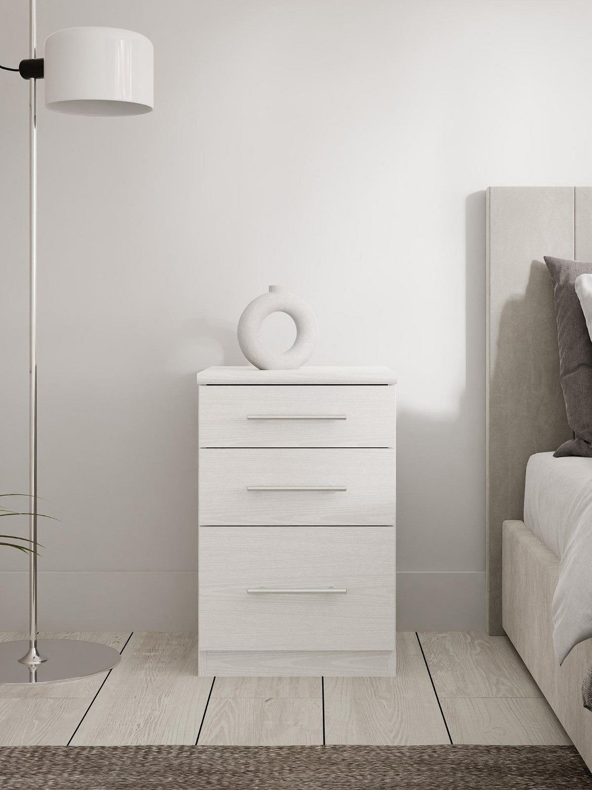 Prague Graduated Bedside Cabinet 3 Drawers Extra Deep Bottom Drawer