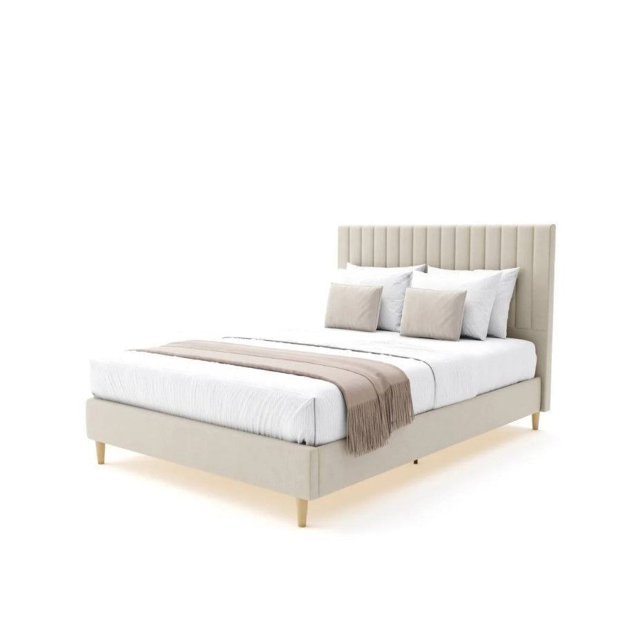 Maisie Upholstered Double Bed Frame LED Lighting Stone Modern