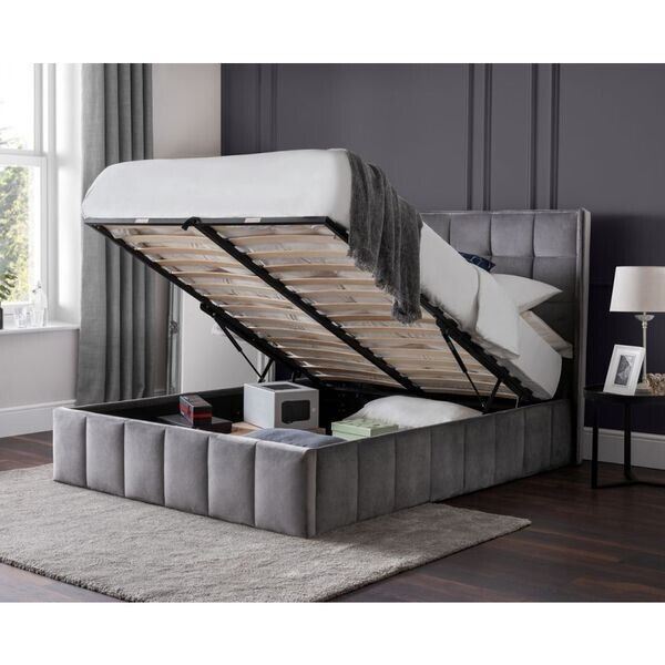 Gatsby Velvet King Bed Lift up Storage Modern Bedroom