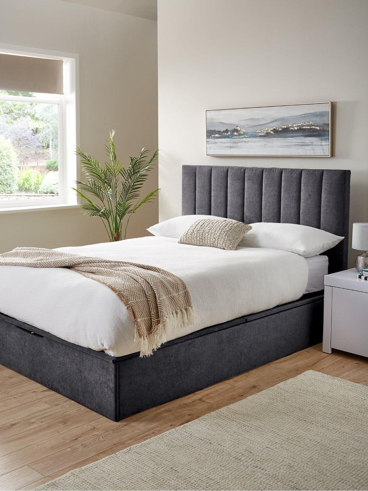 Nova End Lift Storage Ottoman Bed Double Upholstered Hydraulic Lift
