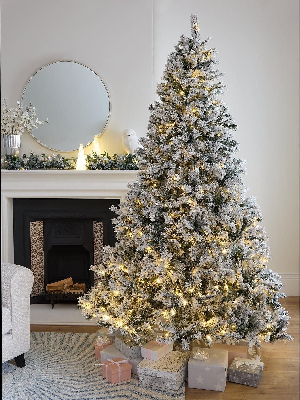 6ft Flocked Pre lit Downswept Pine Christmas Tree Elegant Lifelike Holiday Decor