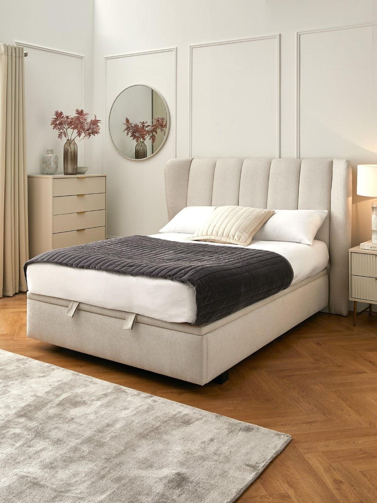 Jasper King Storage Bed Wing Headboard Ottoman Base