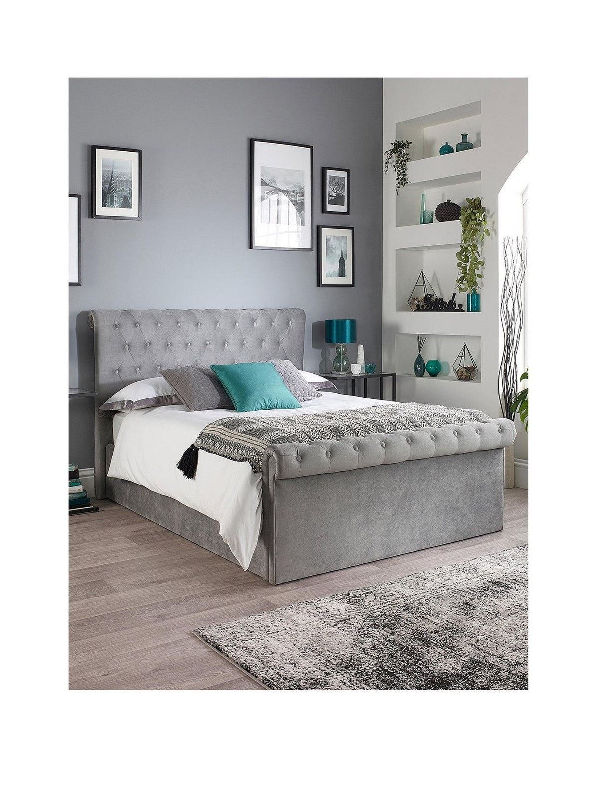 Aspire Chesterfield Fabric Lift Up Storage Bed Double Buttoned
