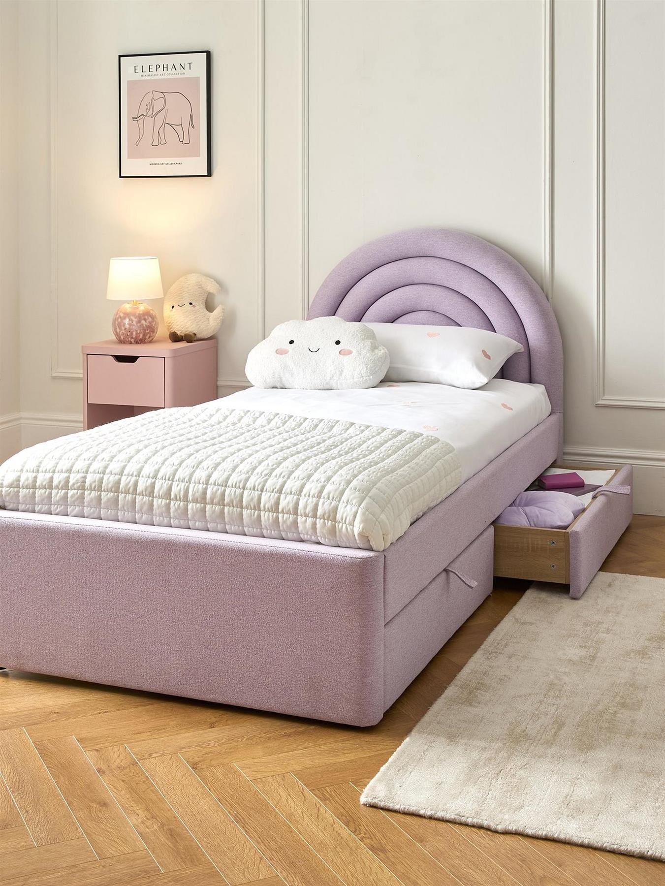 Rainbow Children's Single Bed Frame with Drawers Lilac Kids Bedroom Furniture