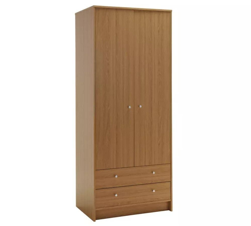 Malibu 2 Door 2 Drawer Wardrobe Oak Effect Easy Assembly