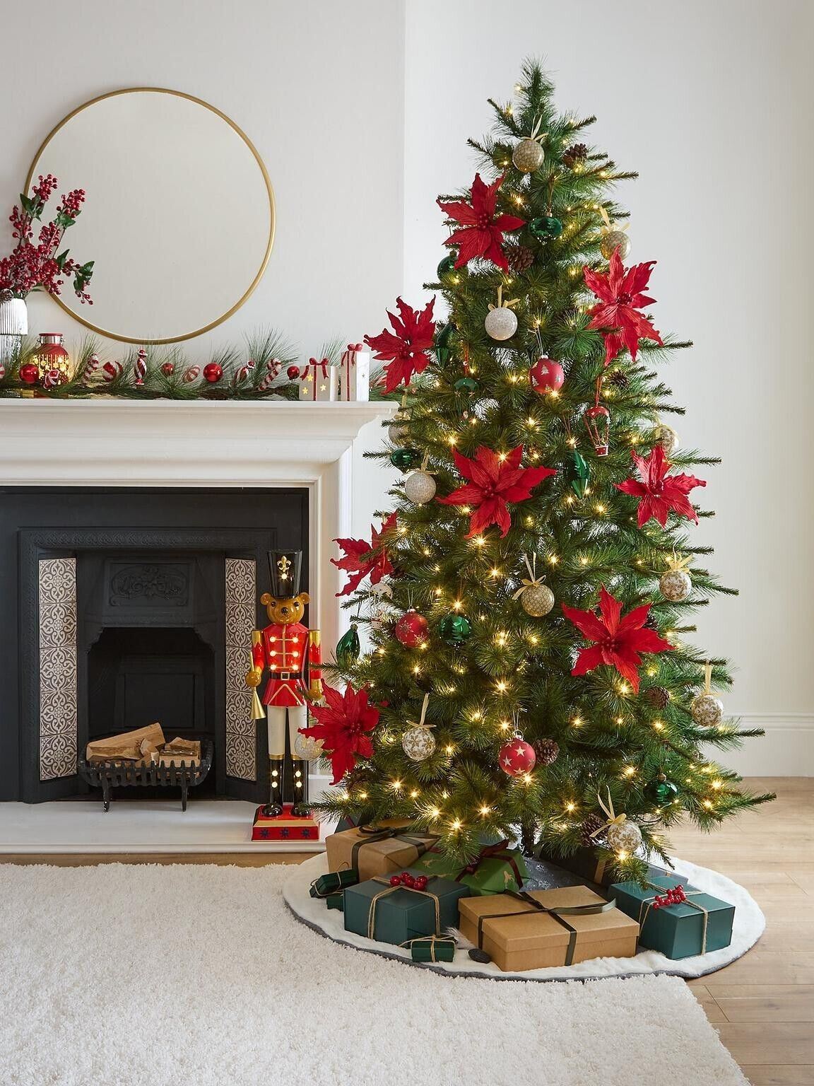 7ft Pre lit Merrydown Christmas Tree Elegant Lifelike Holiday Decor
