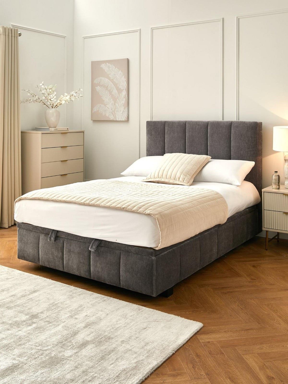Remy End Lift Up Storage Ottoman Double Bed Fabric Bedroom UK